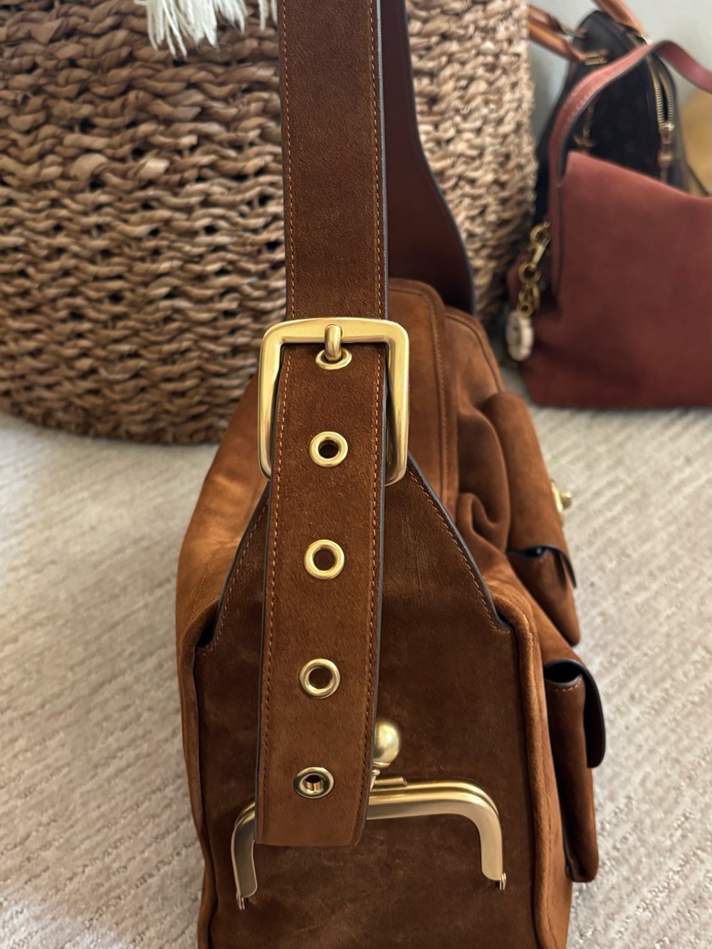 Coach Brown Suede Shoulder Bag with Gold Hardware - Picture 5 of 7